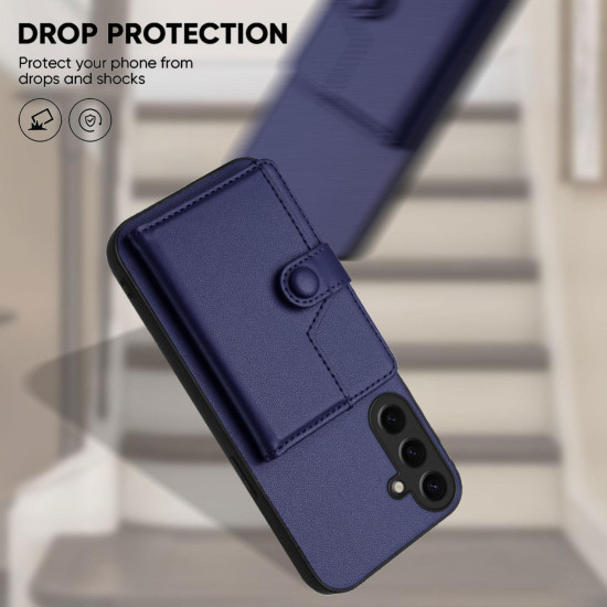 For Samsung Galaxy S24+ 5G Button Card Bag RFID Anti-theft Phone Case(Blue)