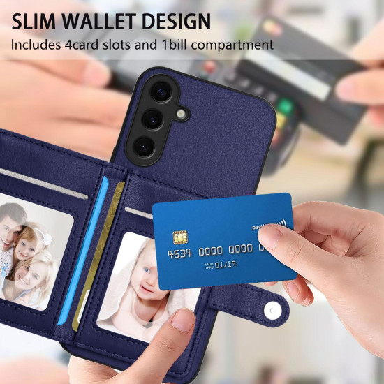 For Samsung Galaxy S24+ 5G Button Card Bag RFID Anti-theft Phone Case(Blue)