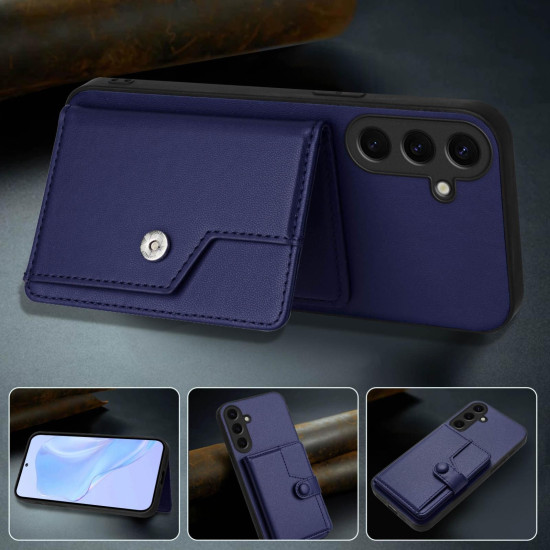 For Samsung Galaxy S24+ 5G Button Card Bag RFID Anti-theft Phone Case(Blue)