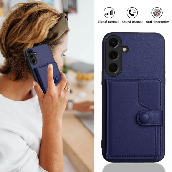 For Samsung Galaxy S24+ 5G Button Card Bag RFID Anti-theft Phone Case(Blue)
