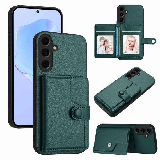 For Samsung Galaxy S24+ 5G Button Card Bag RFID Anti-theft Phone Case(Green)