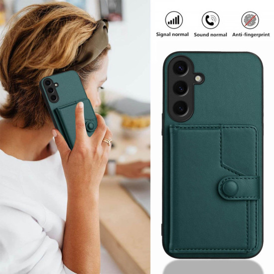 For Samsung Galaxy S24+ 5G Button Card Bag RFID Anti-theft Phone Case(Green)