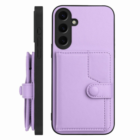 For Samsung Galaxy S24+ 5G Button Card Bag RFID Anti-theft Phone Case(Purple)