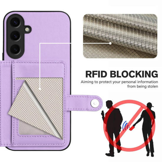 For Samsung Galaxy S24+ 5G Button Card Bag RFID Anti-theft Phone Case(Purple)