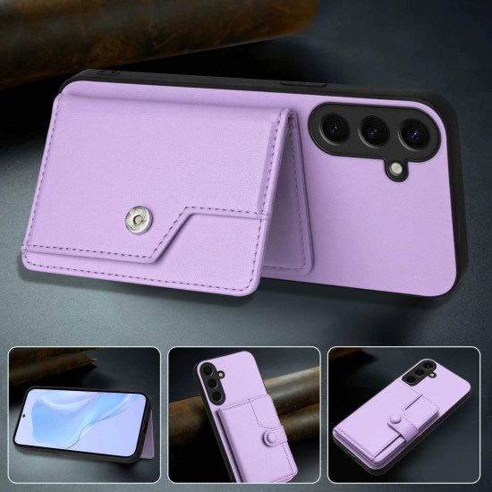For Samsung Galaxy S24+ 5G Button Card Bag RFID Anti-theft Phone Case(Purple)