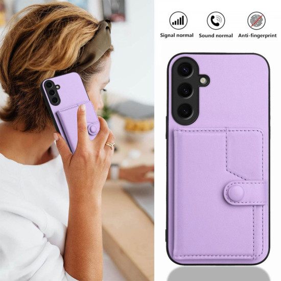 For Samsung Galaxy S24+ 5G Button Card Bag RFID Anti-theft Phone Case(Purple)