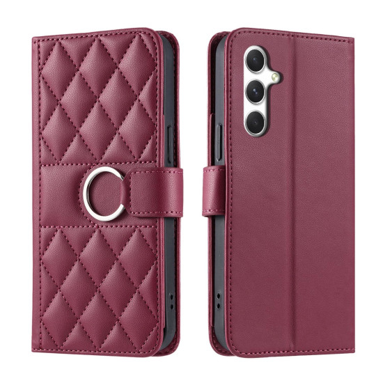 For Samsung Galaxy A35 5G Ring Buckle Rhombic Leather Phone Case(Red)