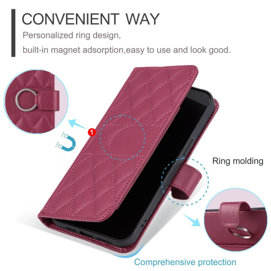 For Samsung Galaxy A35 5G Ring Buckle Rhombic Leather Phone Case(Red)