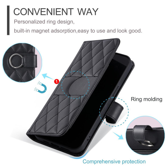 For Samsung Galaxy A35 5G Ring Buckle Rhombic Leather Phone Case(Black)