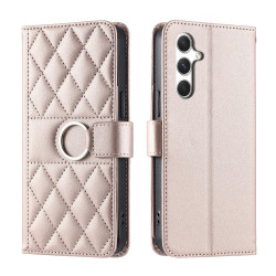 For Samsung Galaxy A35 5G Ring Buckle Rhombic Leather Phone Case(Rose Gold)