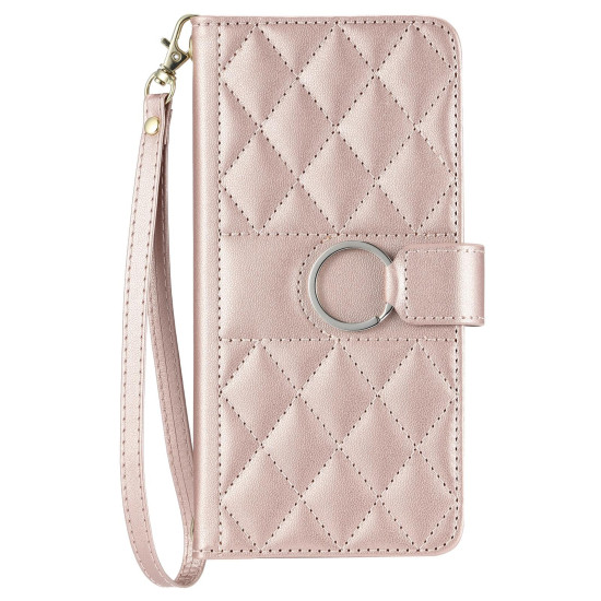 For Samsung Galaxy A35 5G Ring Buckle Rhombic Leather Phone Case(Rose Gold)