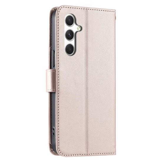 For Samsung Galaxy A35 5G Ring Buckle Rhombic Leather Phone Case(Rose Gold)