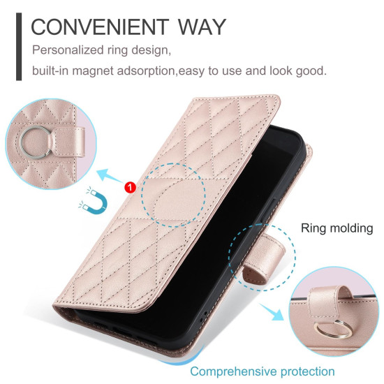 For Samsung Galaxy A35 5G Ring Buckle Rhombic Leather Phone Case(Rose Gold)