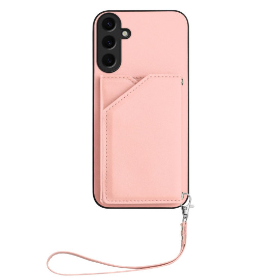 For Samsung Galaxy S24+ 5G Skin Feel Four Card Slots Phone Case with Wrist Strap(Pink)