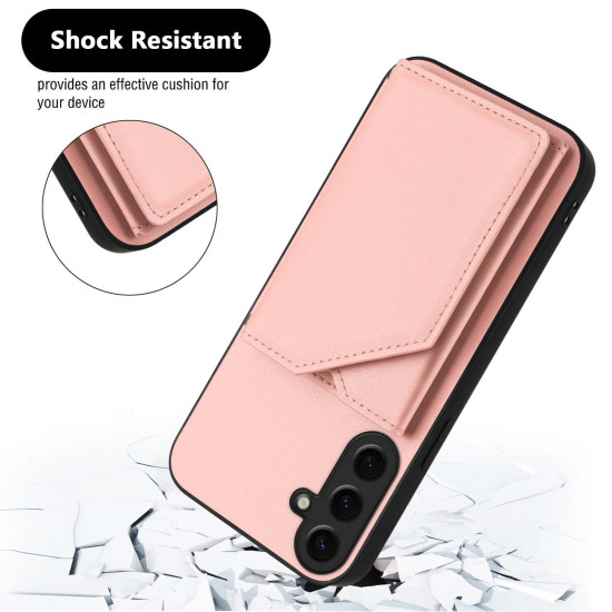 For Samsung Galaxy S24+ 5G Skin Feel Four Card Slots Phone Case with Wrist Strap(Pink)