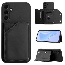For Samsung Galaxy S24+ 5G Skin Feel Four Card Slots Phone Case with Wrist Strap(Black)
