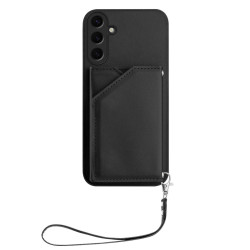 For Samsung Galaxy S24+ 5G Skin Feel Four Card Slots Phone Case with Wrist Strap(Black)