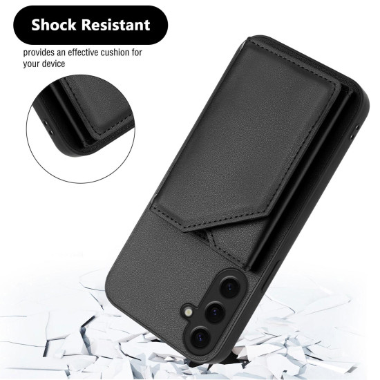 For Samsung Galaxy S24+ 5G Skin Feel Four Card Slots Phone Case with Wrist Strap(Black)