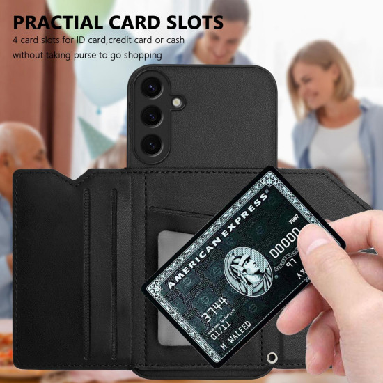 For Samsung Galaxy S24+ 5G Skin Feel Four Card Slots Phone Case with Wrist Strap(Black)