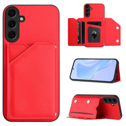 For Samsung Galaxy S24+ 5G Skin Feel Four Card Slots Phone Case with Wrist Strap(Red)