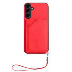 For Samsung Galaxy S24+ 5G Skin Feel Four Card Slots Phone Case with Wrist Strap(Red)