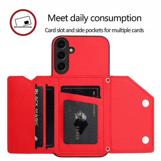 For Samsung Galaxy S24+ 5G Skin Feel Four Card Slots Phone Case with Wrist Strap(Red)