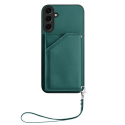 For Samsung Galaxy S24+ 5G Skin Feel Four Card Slots Phone Case with Wrist Strap(Green)