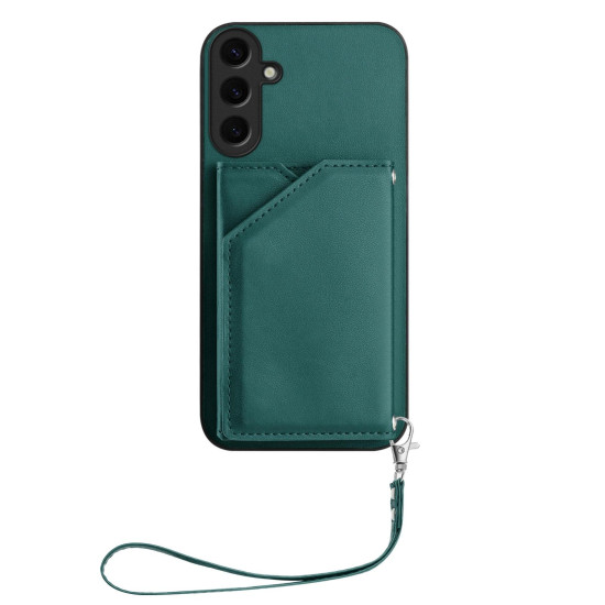 For Samsung Galaxy S24+ 5G Skin Feel Four Card Slots Phone Case with Wrist Strap(Green)
