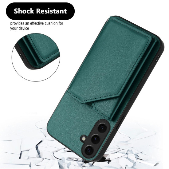 For Samsung Galaxy S24+ 5G Skin Feel Four Card Slots Phone Case with Wrist Strap(Green)