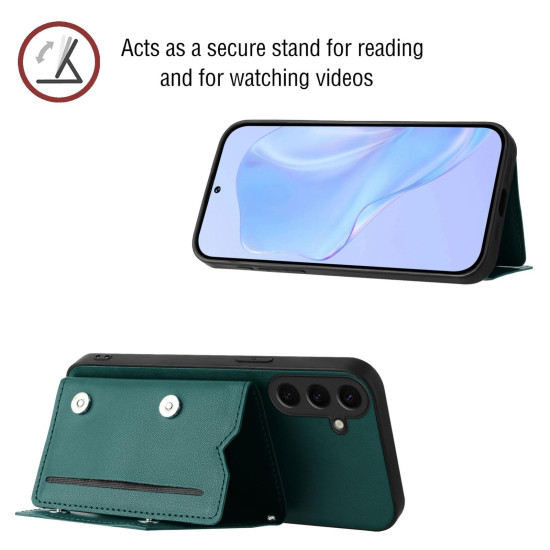 For Samsung Galaxy S24+ 5G Skin Feel Four Card Slots Phone Case with Wrist Strap(Green)