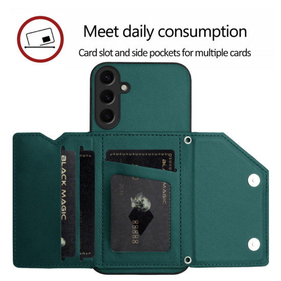For Samsung Galaxy S24+ 5G Skin Feel Four Card Slots Phone Case with Wrist Strap(Green)
