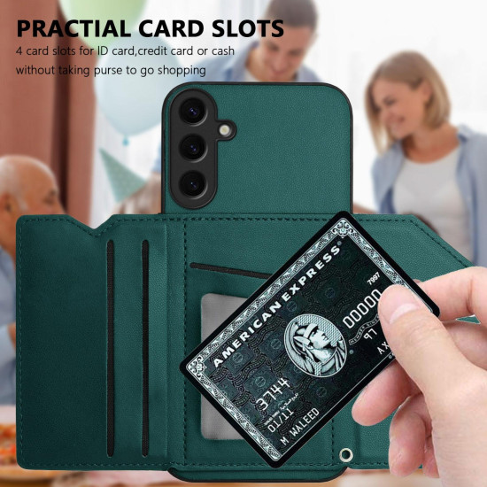 For Samsung Galaxy S24+ 5G Skin Feel Four Card Slots Phone Case with Wrist Strap(Green)