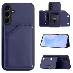 For Samsung Galaxy S24+ 5G Skin Feel Four Card Slots Phone Case with Wrist Strap(Blue)