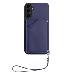 For Samsung Galaxy S24+ 5G Skin Feel Four Card Slots Phone Case with Wrist Strap(Blue)