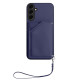 For Samsung Galaxy S24+ 5G Skin Feel Four Card Slots Phone Case with Wrist Strap(Blue)