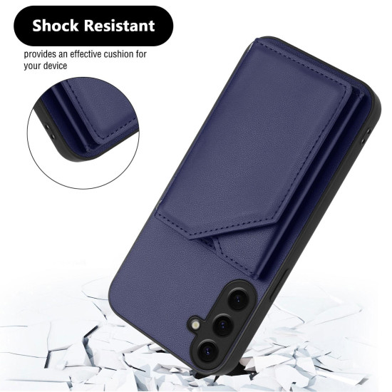 For Samsung Galaxy S24+ 5G Skin Feel Four Card Slots Phone Case with Wrist Strap(Blue)