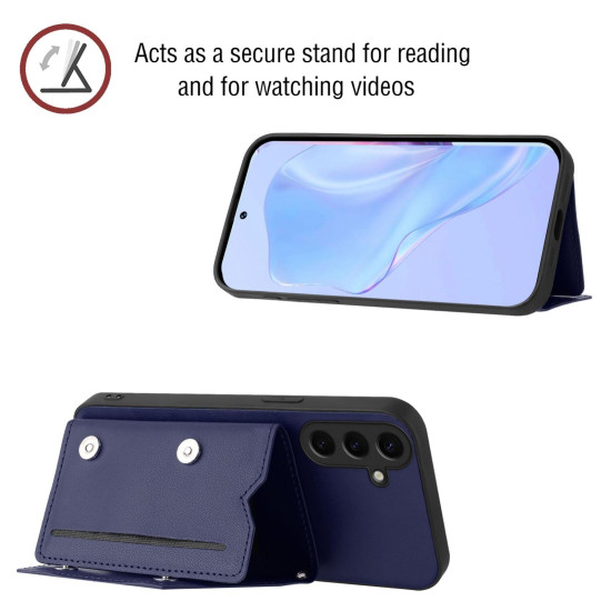 For Samsung Galaxy S24+ 5G Skin Feel Four Card Slots Phone Case with Wrist Strap(Blue)