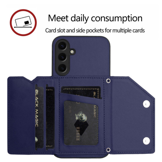 For Samsung Galaxy S24+ 5G Skin Feel Four Card Slots Phone Case with Wrist Strap(Blue)