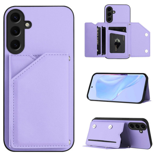 For Samsung Galaxy S24+ 5G Skin Feel Four Card Slots Phone Case with Wrist Strap(Purple)