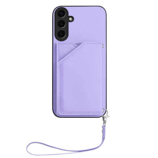 For Samsung Galaxy S24+ 5G Skin Feel Four Card Slots Phone Case with Wrist Strap(Purple)