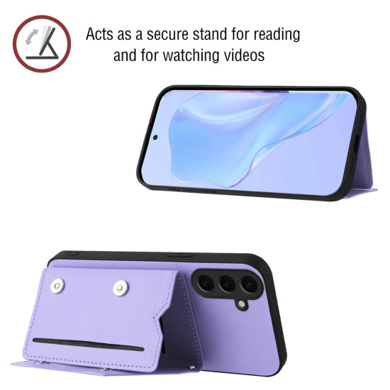 For Samsung Galaxy S24+ 5G Skin Feel Four Card Slots Phone Case with Wrist Strap(Purple)