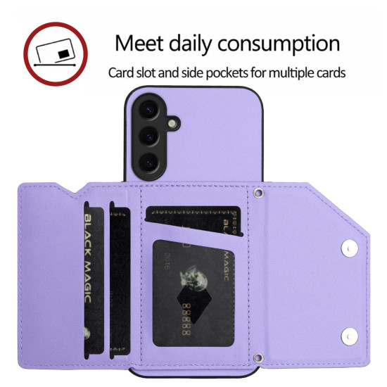 For Samsung Galaxy S24+ 5G Skin Feel Four Card Slots Phone Case with Wrist Strap(Purple)