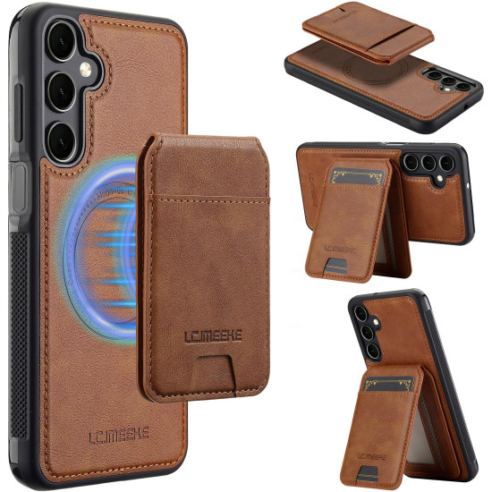 For Samsung Galaxy S24+ 5G LC.IMEEKE L3 Series Detachable RFID Card Bag Magsafe Phone Case(Brown)