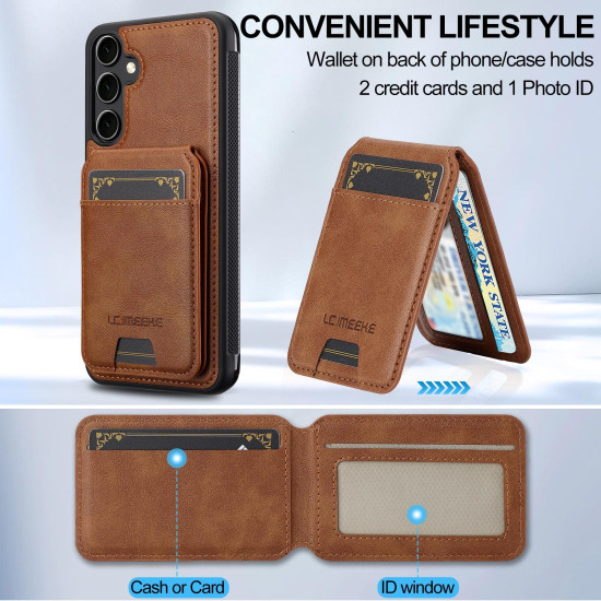 For Samsung Galaxy S24+ 5G LC.IMEEKE L3 Series Detachable RFID Card Bag Magsafe Phone Case(Brown)