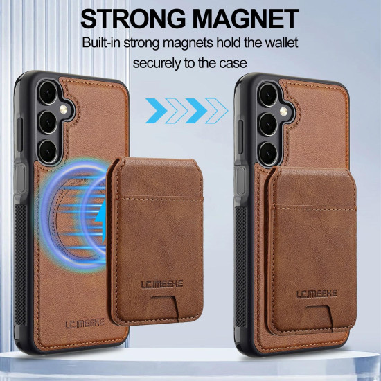 For Samsung Galaxy S24+ 5G LC.IMEEKE L3 Series Detachable RFID Card Bag Magsafe Phone Case(Brown)