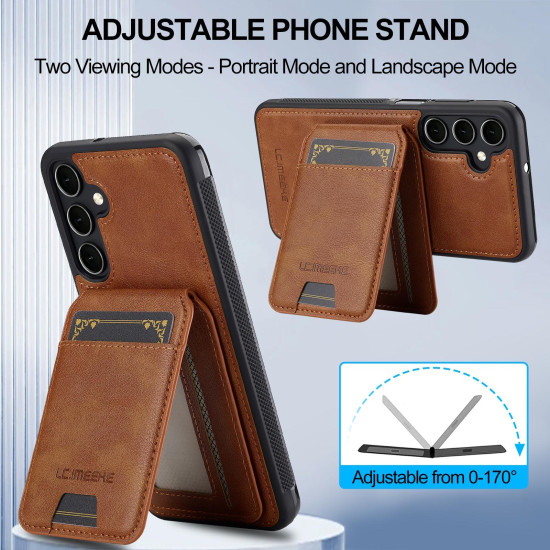 For Samsung Galaxy S24+ 5G LC.IMEEKE L3 Series Detachable RFID Card Bag Magsafe Phone Case(Brown)