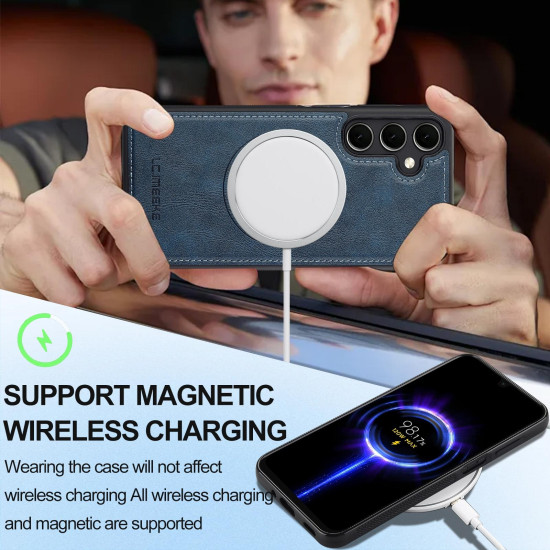 For Samsung Galaxy S24+ 5G LC.IMEEKE L3 Series Detachable RFID Card Bag Magsafe Phone Case(Blue)