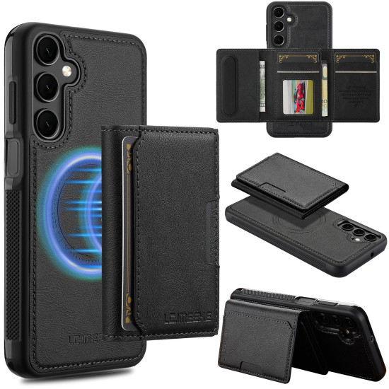 For Samsung Galaxy S24+ 5G LC.IMEEKE L5 Series Detachable RFID Card Bag Magsafe Phone Case(Black)