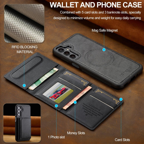 For Samsung Galaxy S24+ 5G LC.IMEEKE L5 Series Detachable RFID Card Bag Magsafe Phone Case(Black)