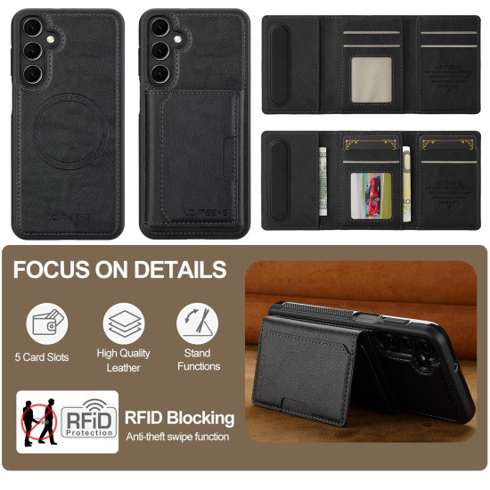 For Samsung Galaxy S24+ 5G LC.IMEEKE L5 Series Detachable RFID Card Bag Magsafe Phone Case(Black)